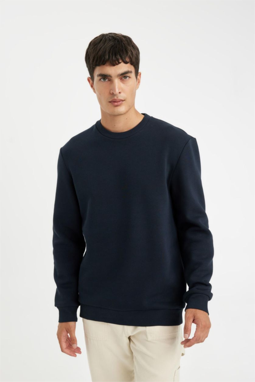 Men NAVY Regular Fit Thick Sweatshirt Fabric Sweatshirt