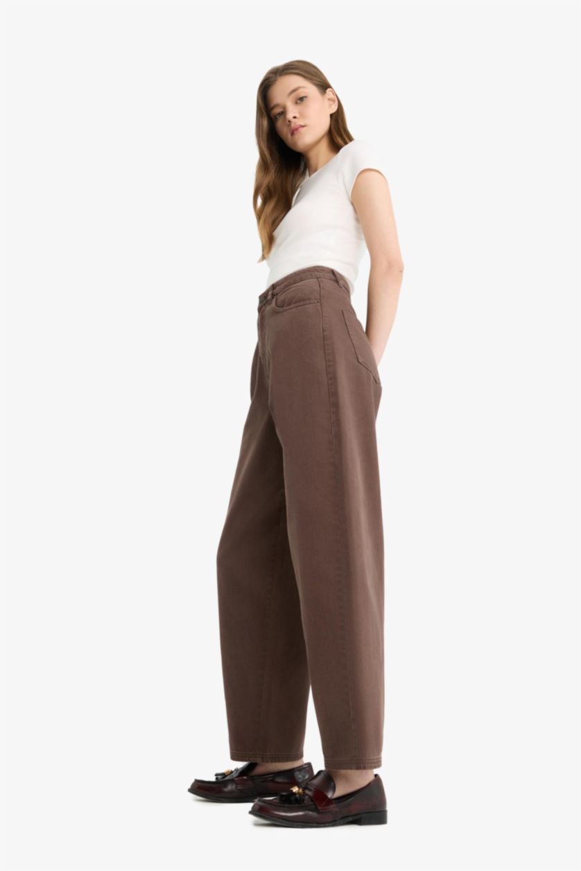 WOMAN Brown Baggy Fit Gabardine Trousers