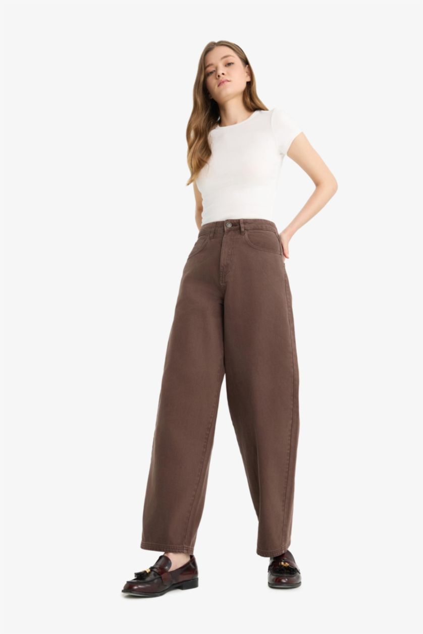 WOMAN Brown Baggy Fit Gabardine Trousers