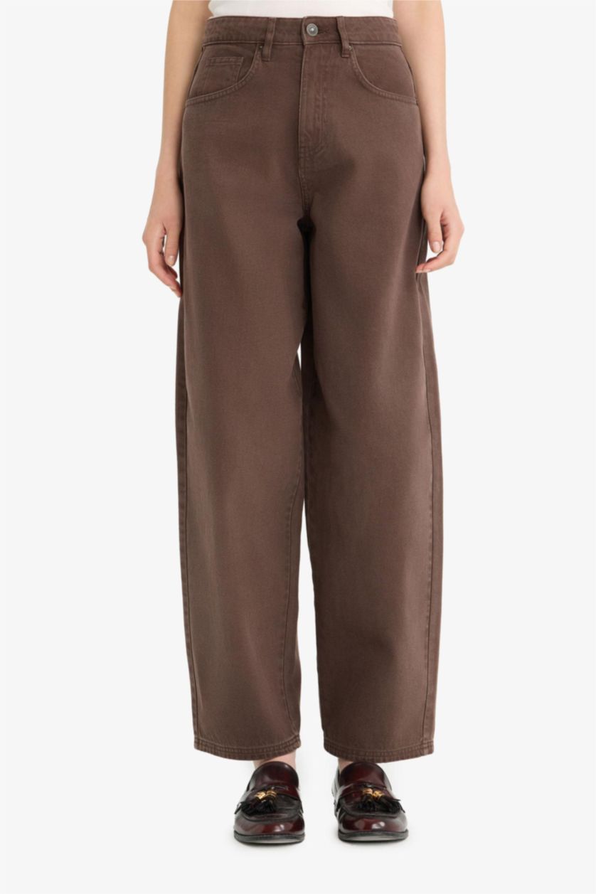 WOMAN Brown Baggy Fit Gabardine Trousers