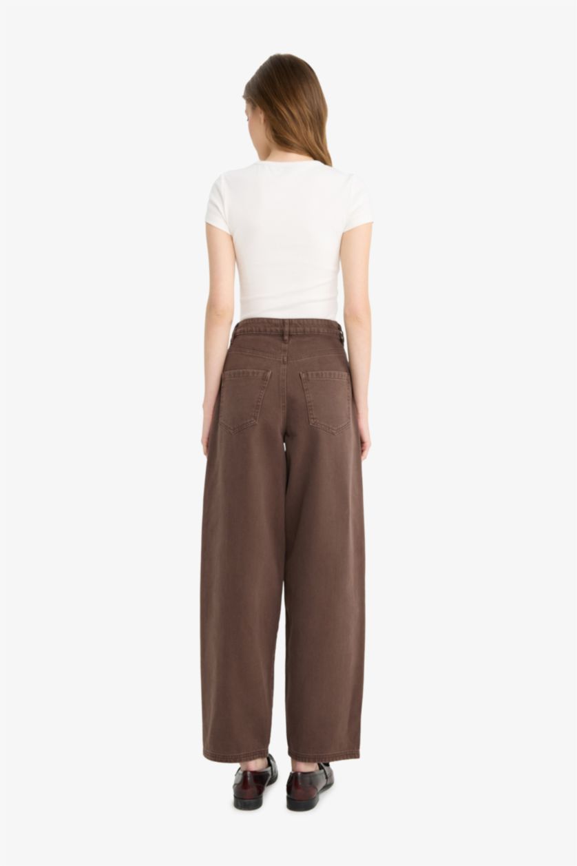 WOMAN Brown Baggy Fit Gabardine Trousers