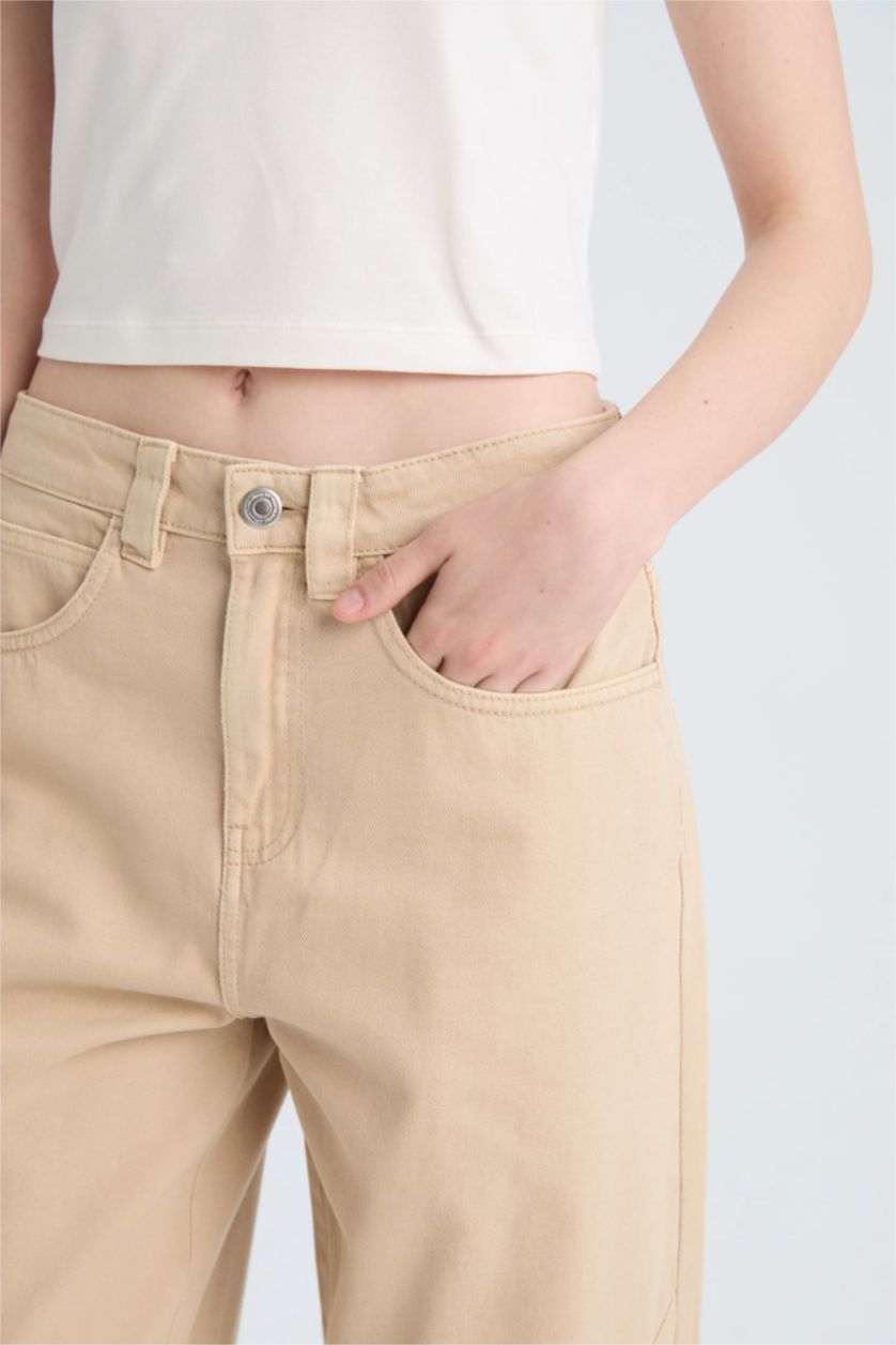 Женщины Бежевый Свободный Кррой Высокая Талия Габардиновые Штаны