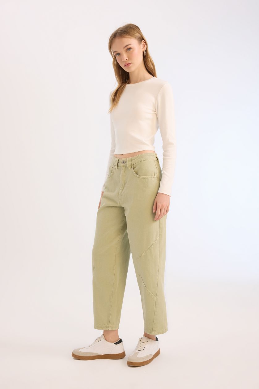 Woman Mint Baggy Fit Gabardine Trousers