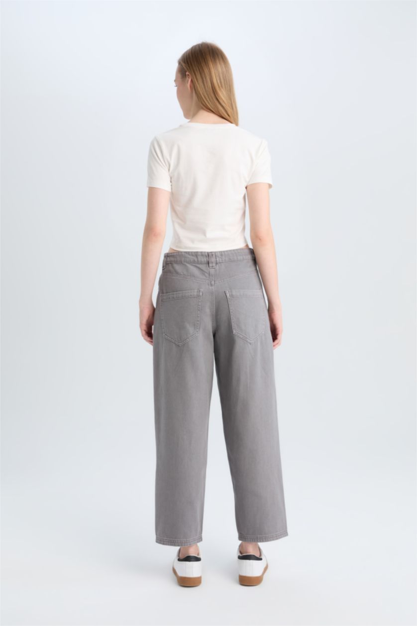 Woman Grey Baggy Fit Gabardine Trousers