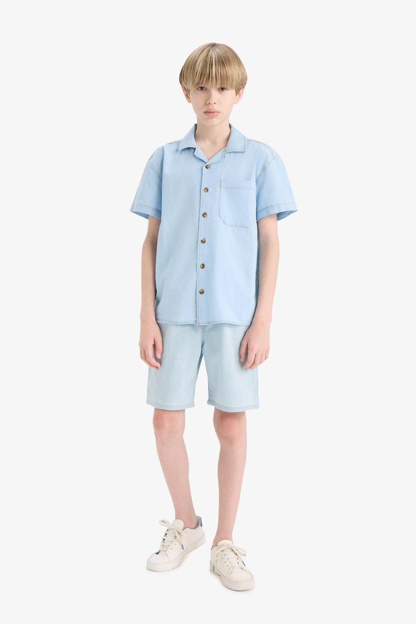 Erkek Çocuk - Genç Erkek Açık Mavi Jean Şort Erkek Çocuk