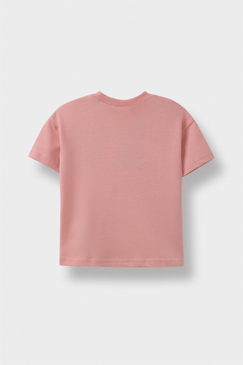 Erkek Bebek Açık Gülkurusu Bisiklet Yaka Baskılı Kısa Kollu Tişört Erkek Bebek