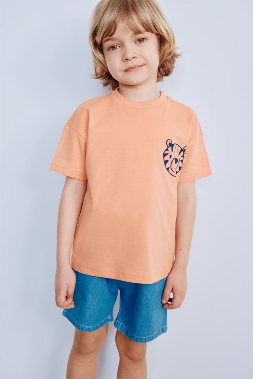 Baby Boy Orange Baby Boy Crew Neck Printed Short Sleeve T-Shirt