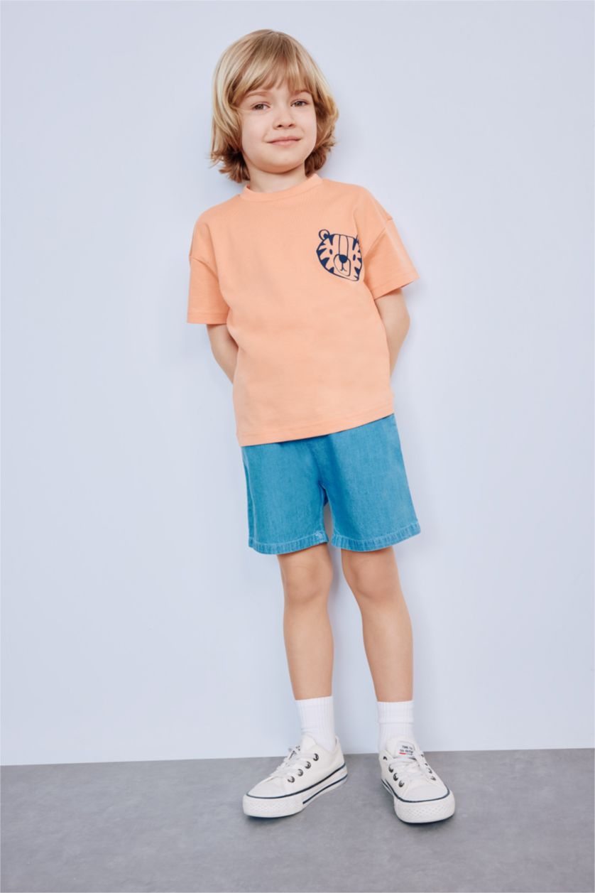Baby Boy Orange Baby Boy Crew Neck Printed Short Sleeve T-Shirt