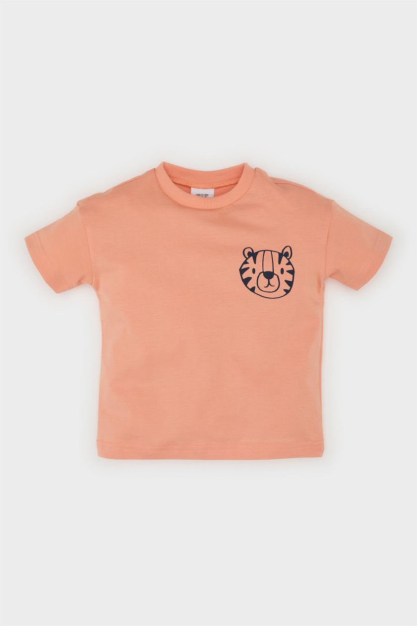 Baby Boy Orange Baby Boy Crew Neck Printed Short Sleeve T-Shirt