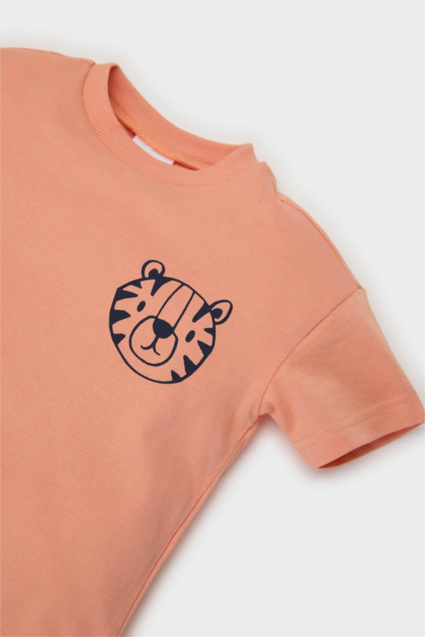 Baby Boy Orange Baby Boy Crew Neck Printed Short Sleeve T-Shirt