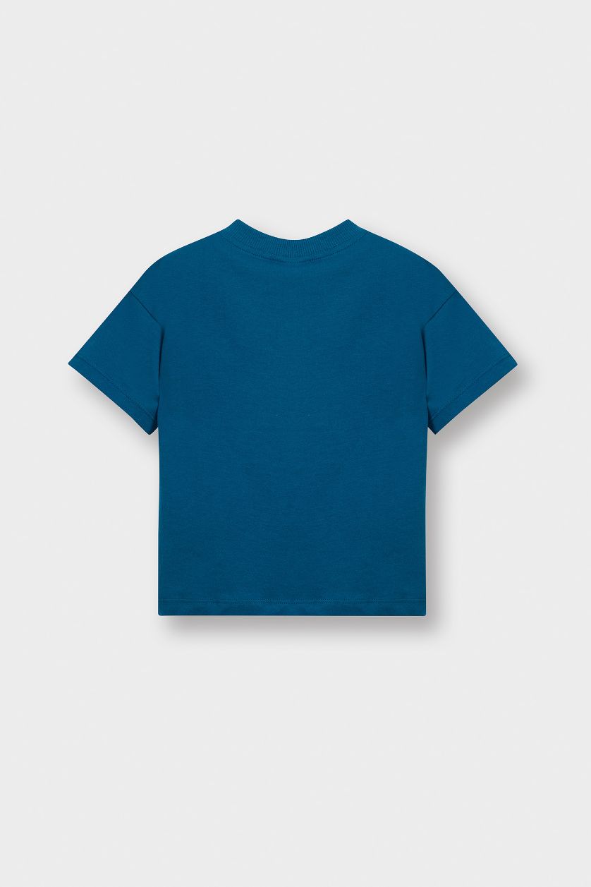 Erkek Bebek Petrol Regular Fıt Slogan Desenli Kısa Kollu Tişört Erkek Bebek
