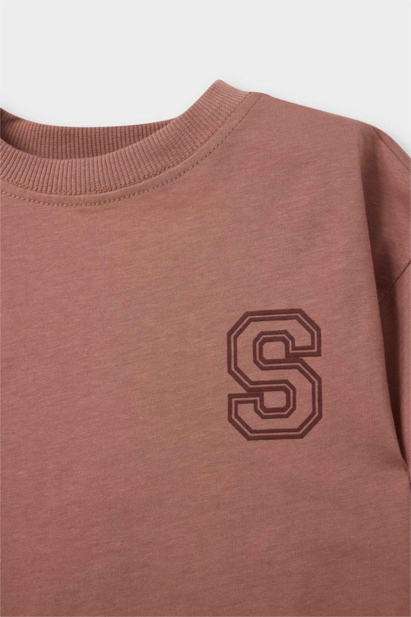 Erkek Bebek Koyu Gülkurusu Baskılı Kısa Kollu Tişört Erkek Bebek