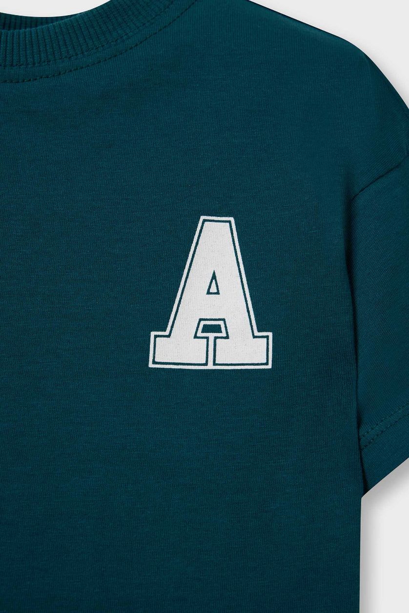 Erkek Bebek Yeşil Bisiklet Yaka Baskılı Kısa Kollu Tişört Erkek Bebek