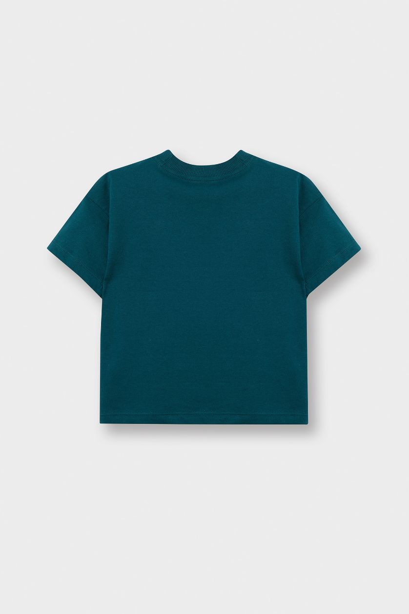 Erkek Bebek Yeşil Bisiklet Yaka Baskılı Kısa Kollu Tişört Erkek Bebek