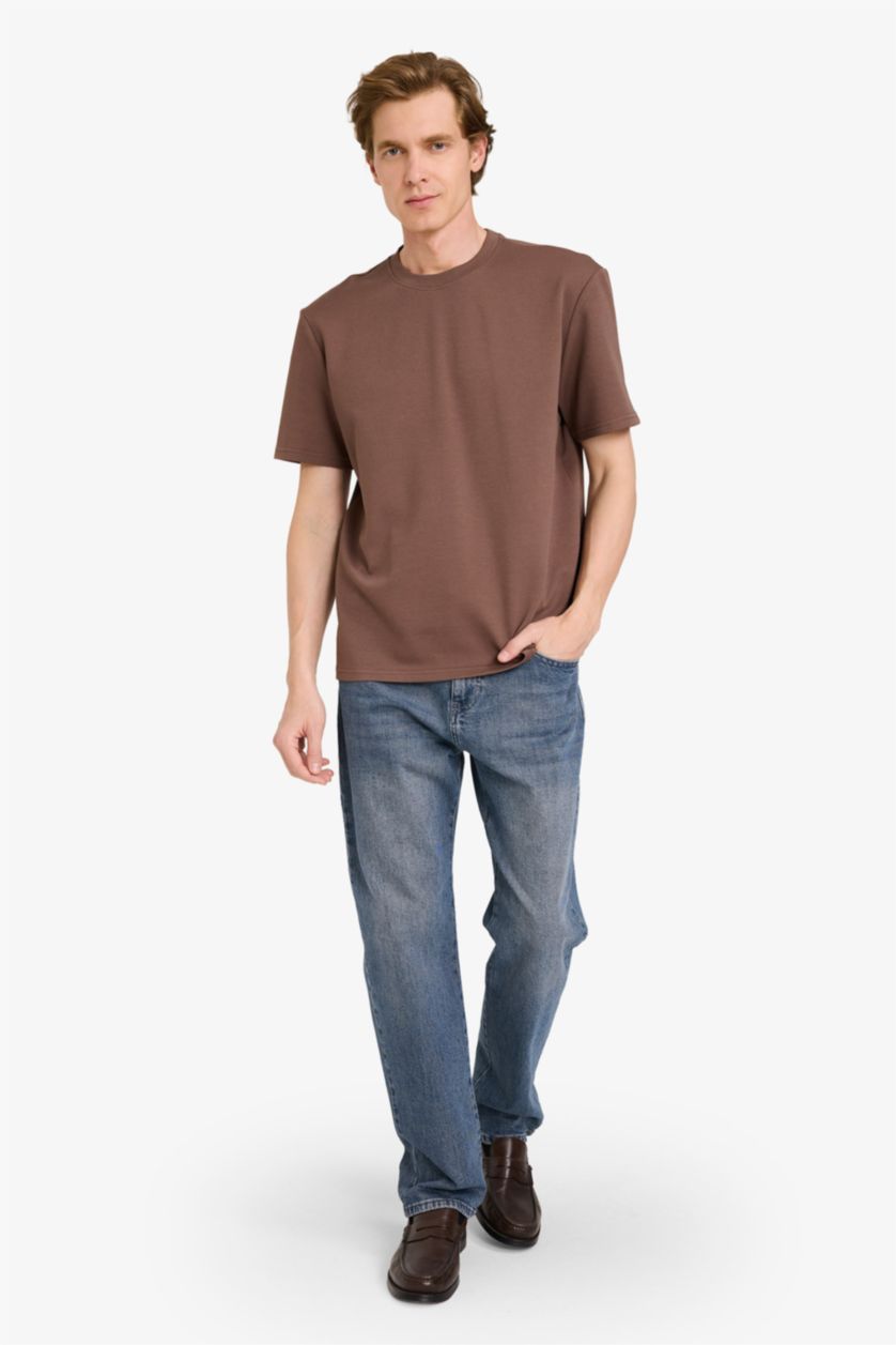 Erkek Kahve Bisiklet Yaka Twill Tişört