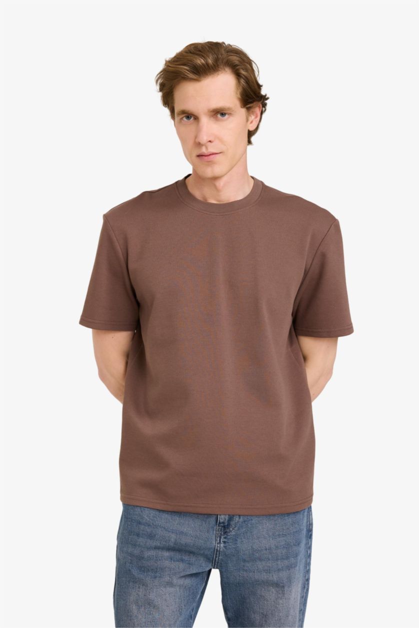 Erkek Kahve Bisiklet Yaka Twill Tişört