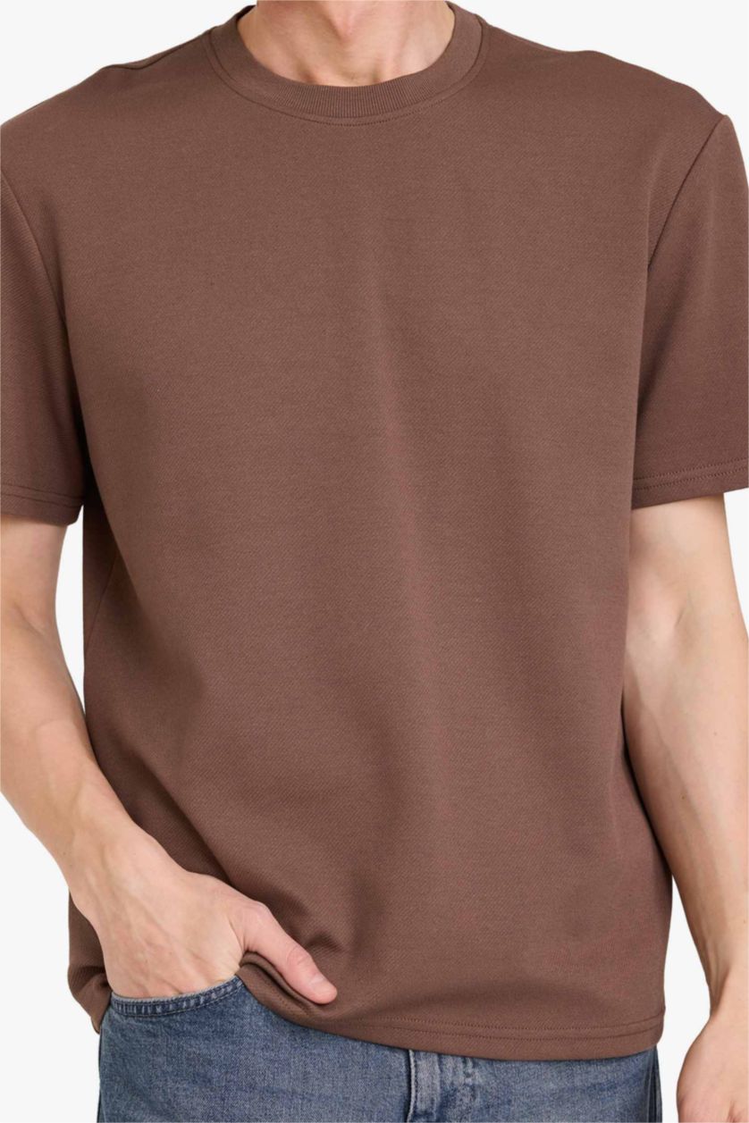 Erkek Kahve Bisiklet Yaka Twill Tişört