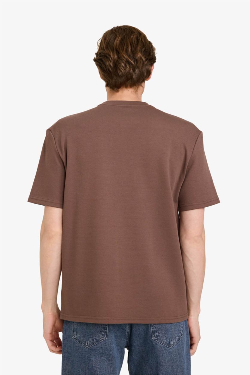 Erkek Kahve Bisiklet Yaka Twill Tişört