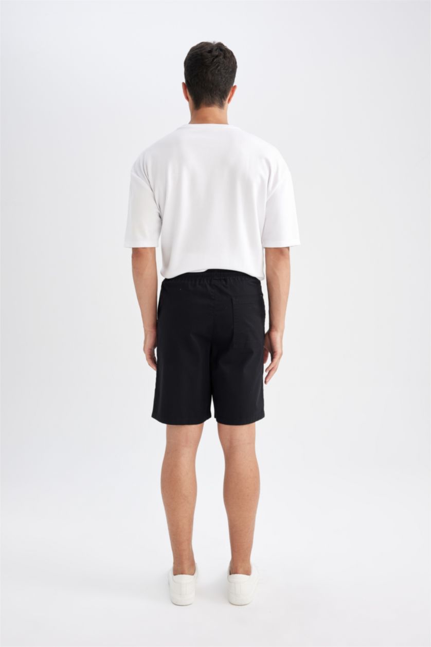 Erkek Siyah Relax Fit Pamuklu Bermuda Şort