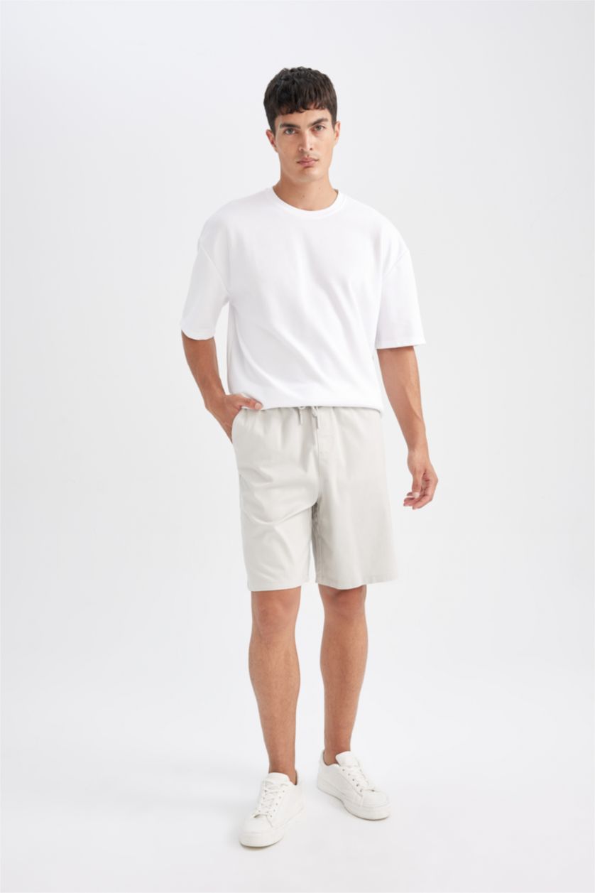 Man Light Grey Relax Fit Cotton Bermuda