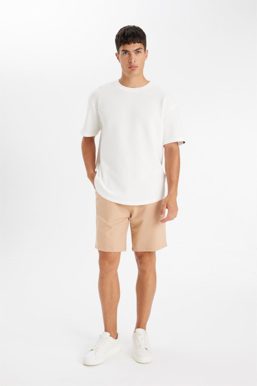 Erkek Vizon Regular Fit Cepli Basic Düz Bermuda Şort