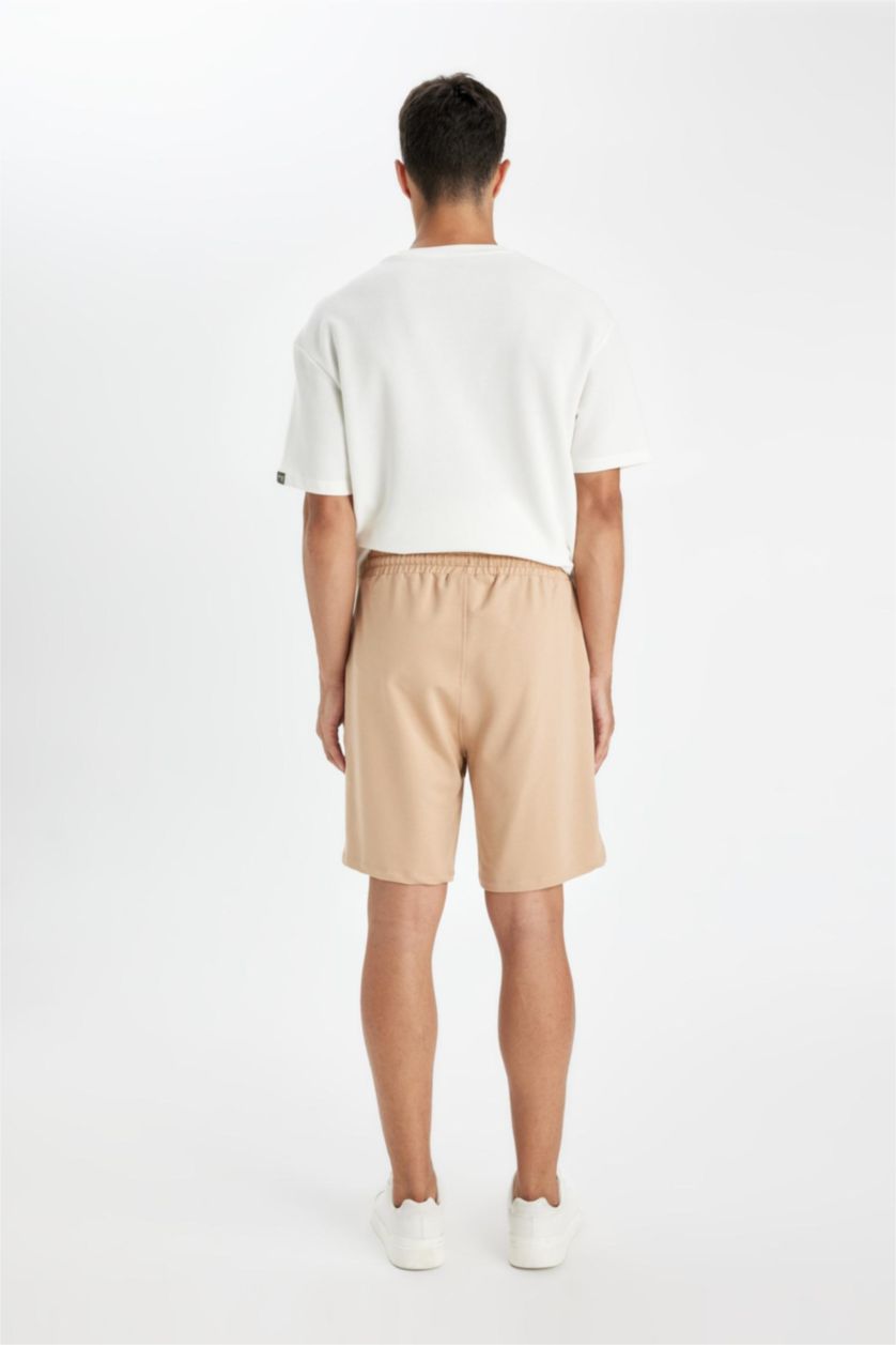 Erkek Vizon Regular Fit Cepli Basic Düz Bermuda Şort