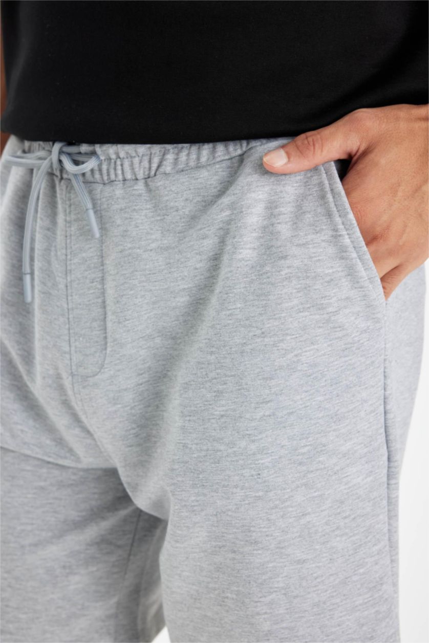 Erkek Gri Melanj Regular Fit Basic Düz Bermuda Şort