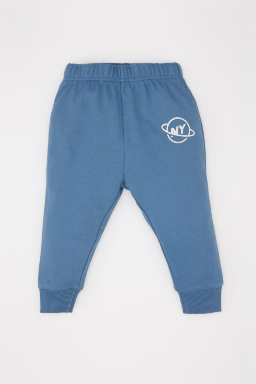 طفل صغير أزرق سيت ولادي سويت شيرت وبنطلون بجامة بطبعة شعار- قطعتين