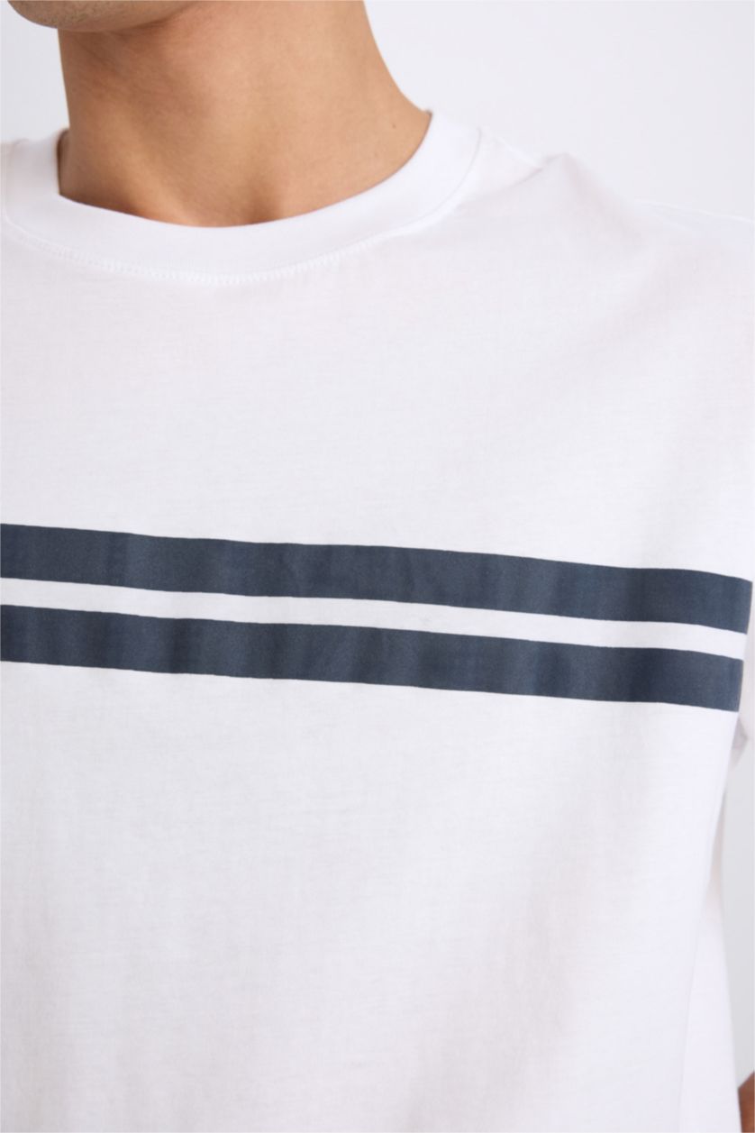 رجالي أبيض تيشيرت نص كم قصة عادية برقبة مستديرة