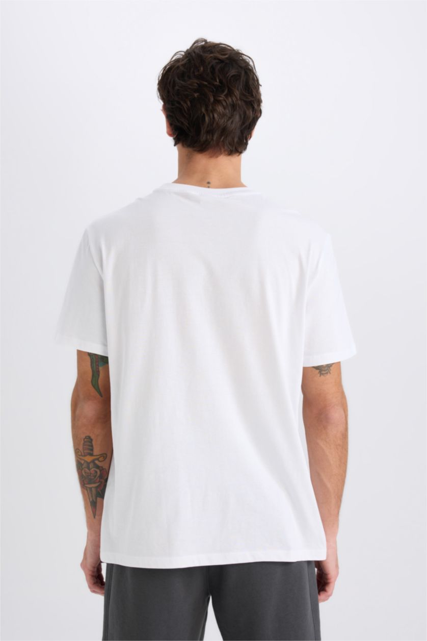 رجالي أبيض تيشيرت نص كم قصة عادية برقبة مستديرة