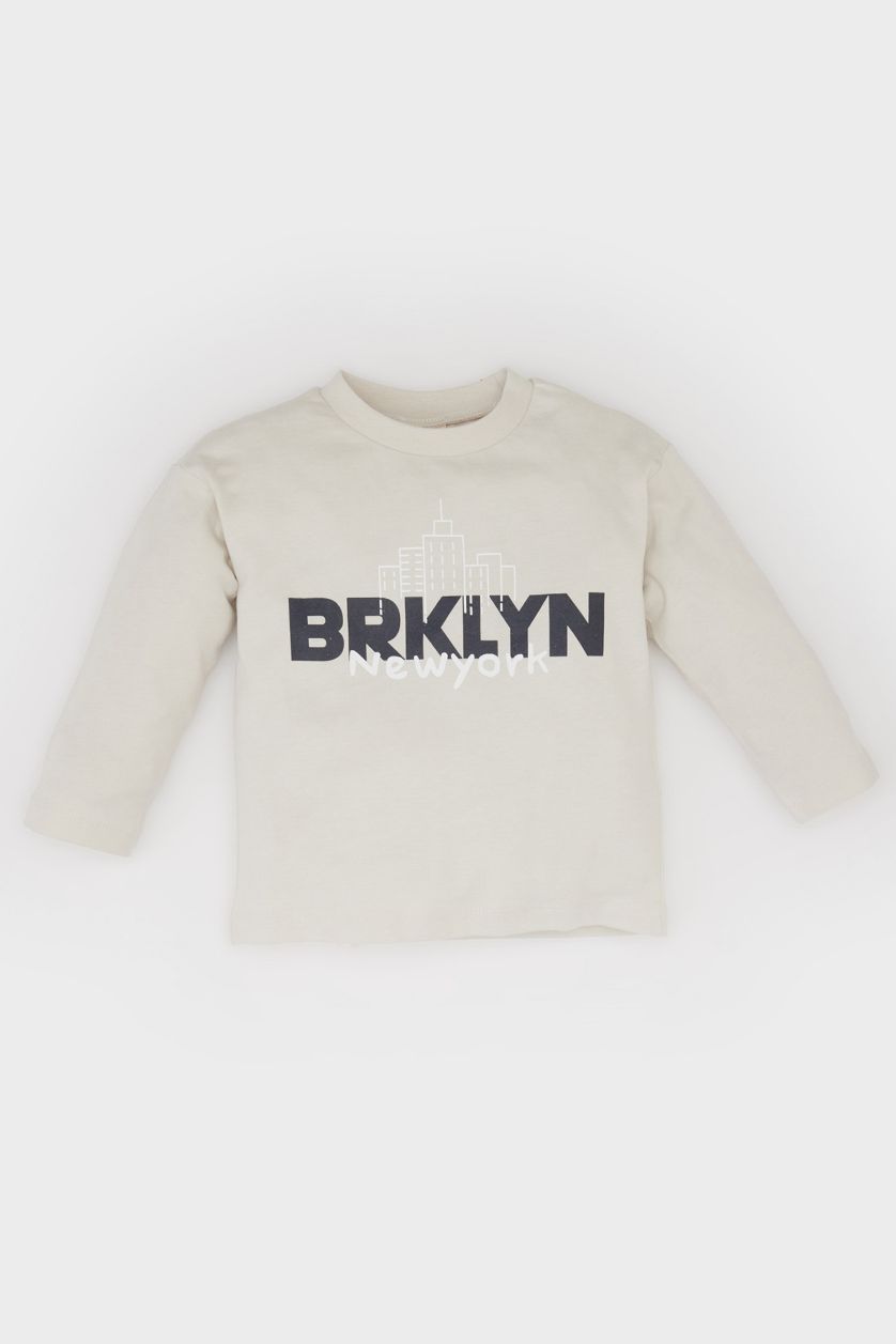 Baby Boy Stone Baby Boy Crew Neck Printed Long Sleeve T-Shirt