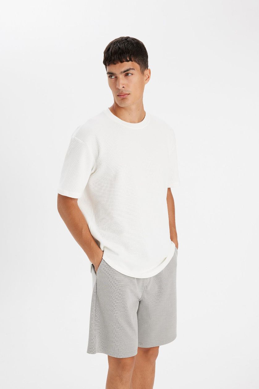 Erkek Gri Regular Fit Cepli Basic Düz Şort