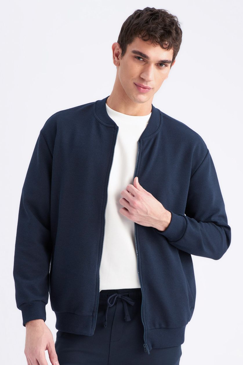 Man NAVY Relax Fit College Collar Bomber Jacket