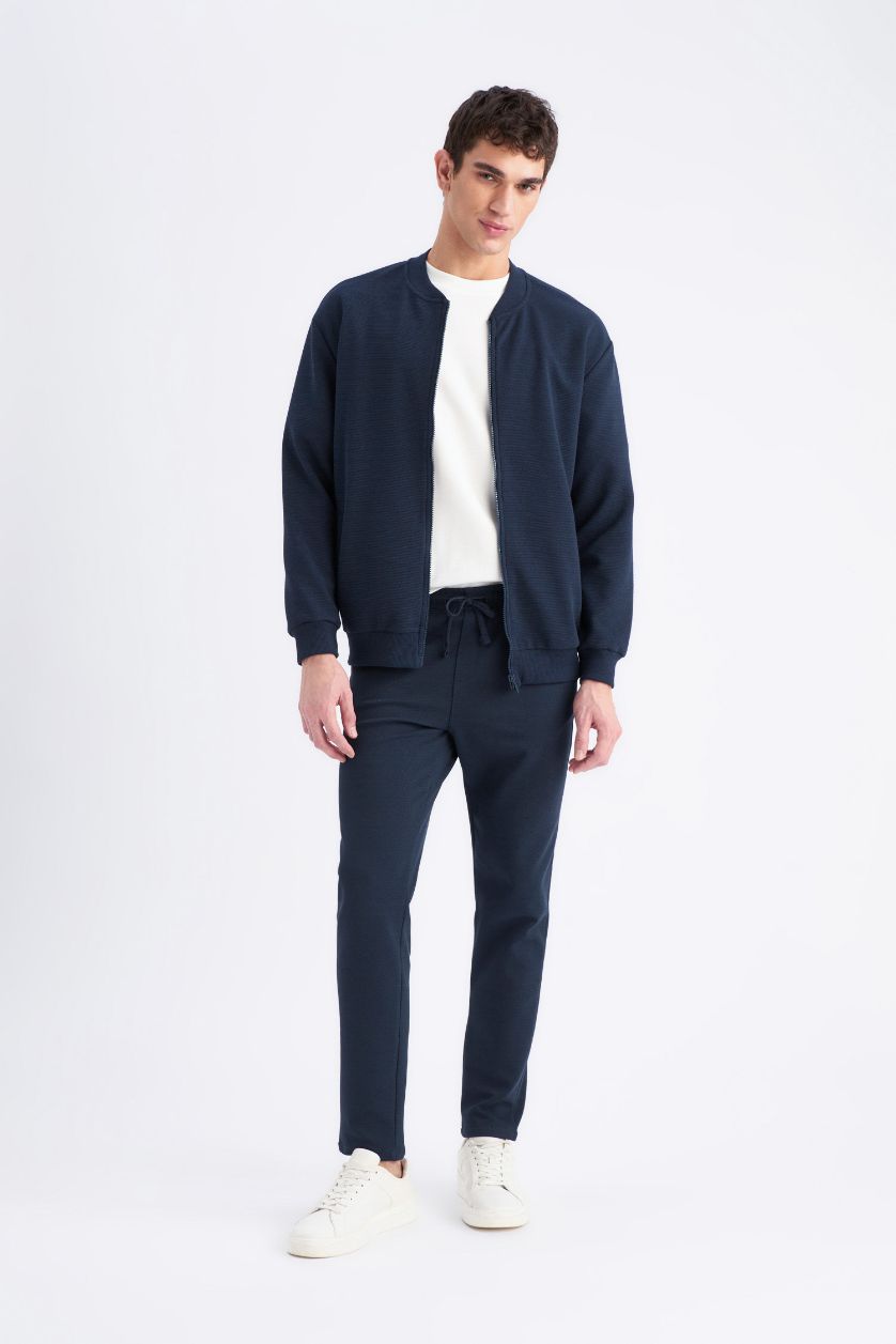 Man NAVY Relax Fit College Collar Bomber Jacket