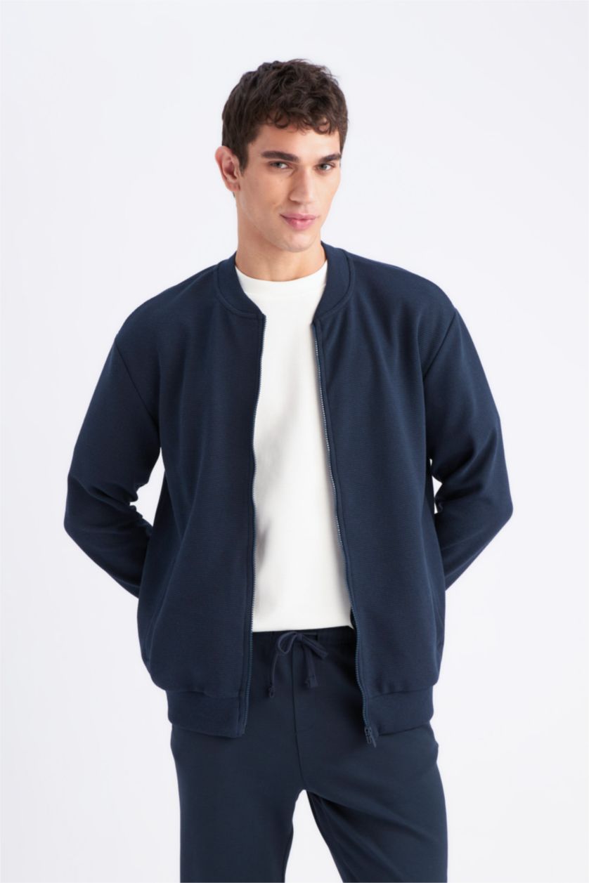 Man NAVY Relax Fit College Collar Bomber Jacket
