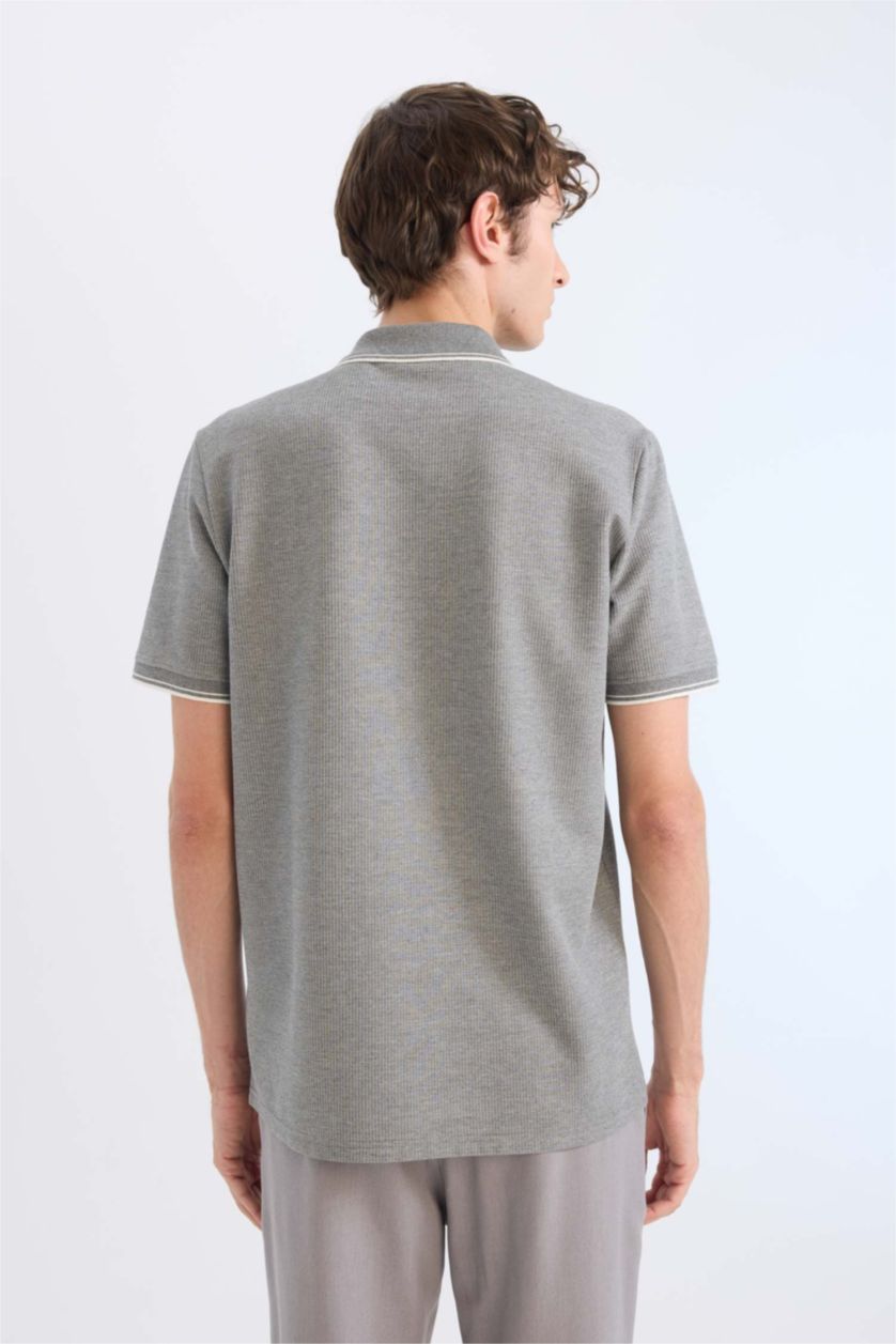 Ерлер Сұр Меланж поло жаға вафли Поло 