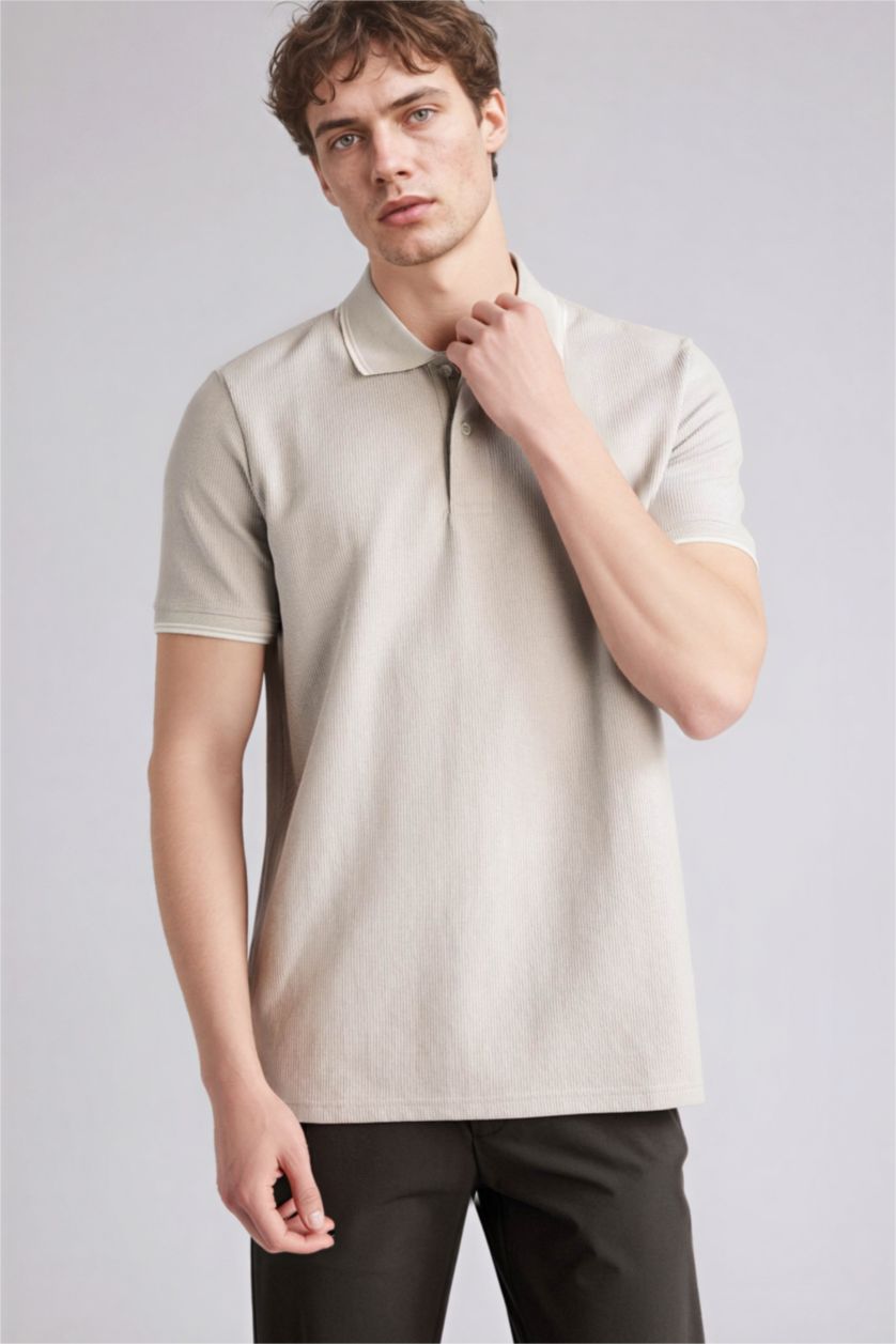 Erkek Mint Regular Fıt Polo Yaka Waffle Kısa Kollu Polo Tişört