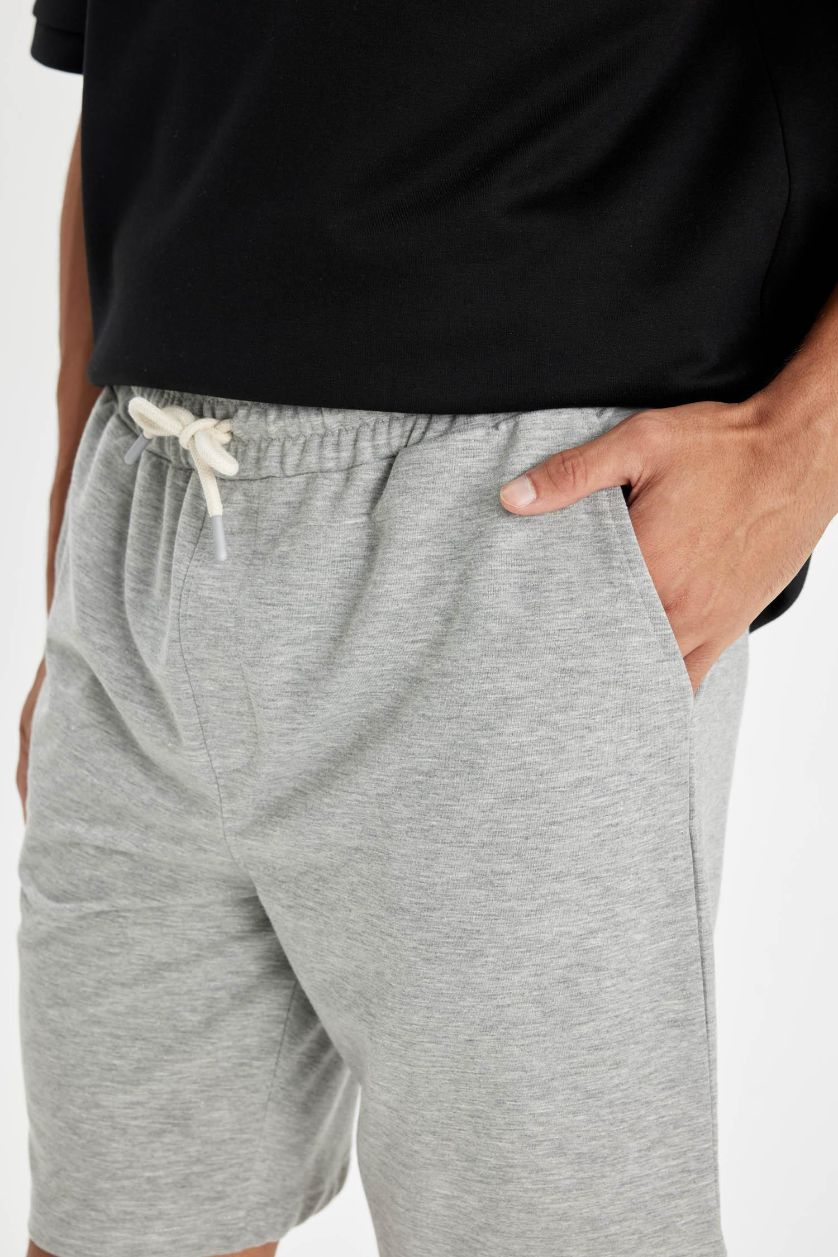 Erkek Gri Melanj Regular Fit Cepli Basic Düz Bermuda Şort