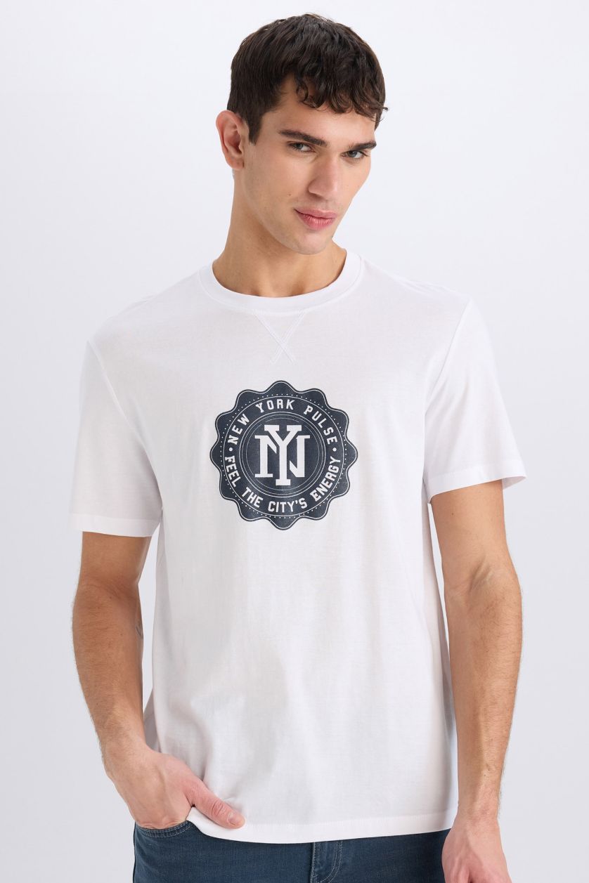 Man White New Regular Fit Crew Neck Short Sleeve T-Shirt