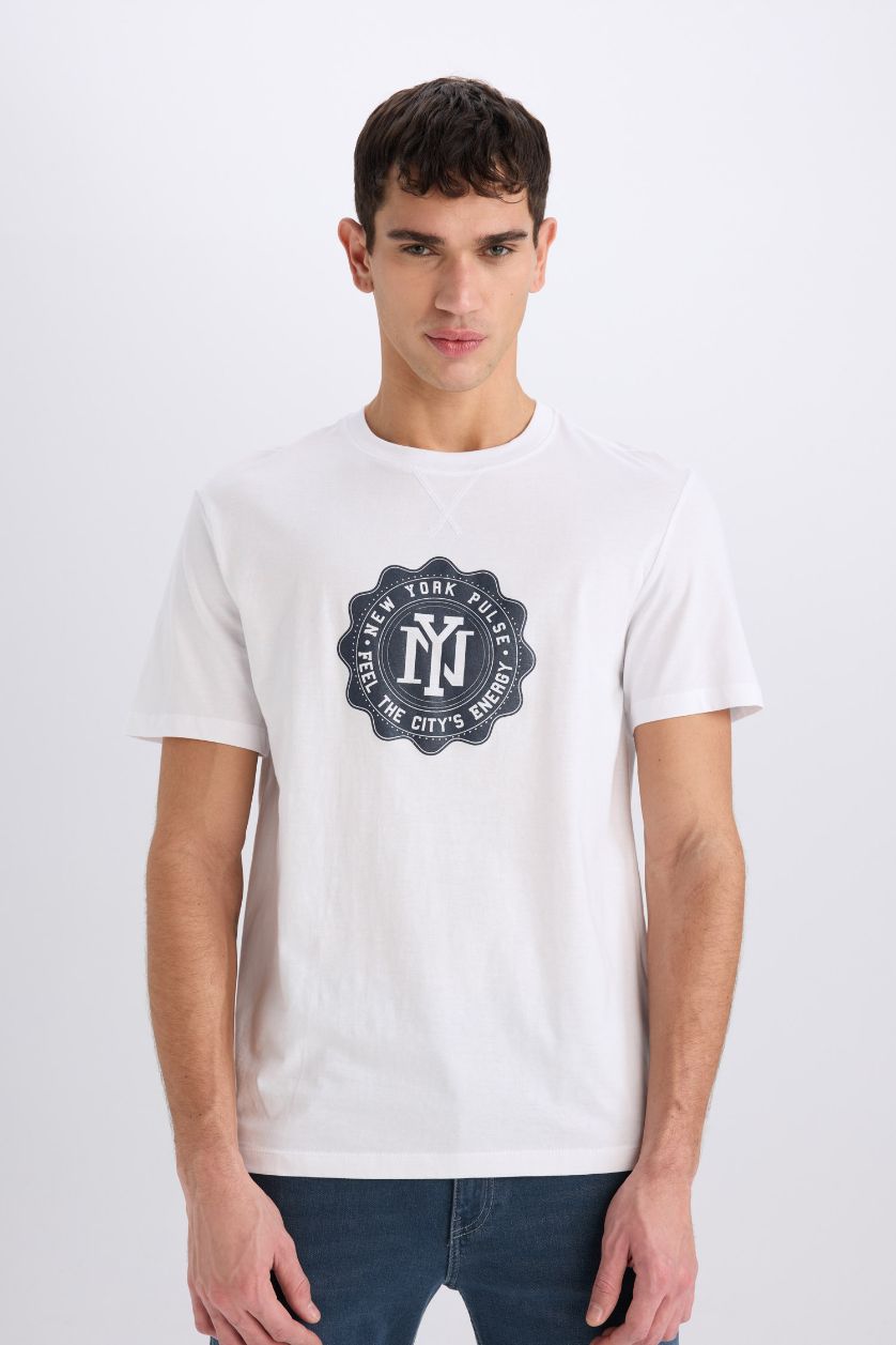 Man White New Regular Fit Crew Neck Short Sleeve T-Shirt