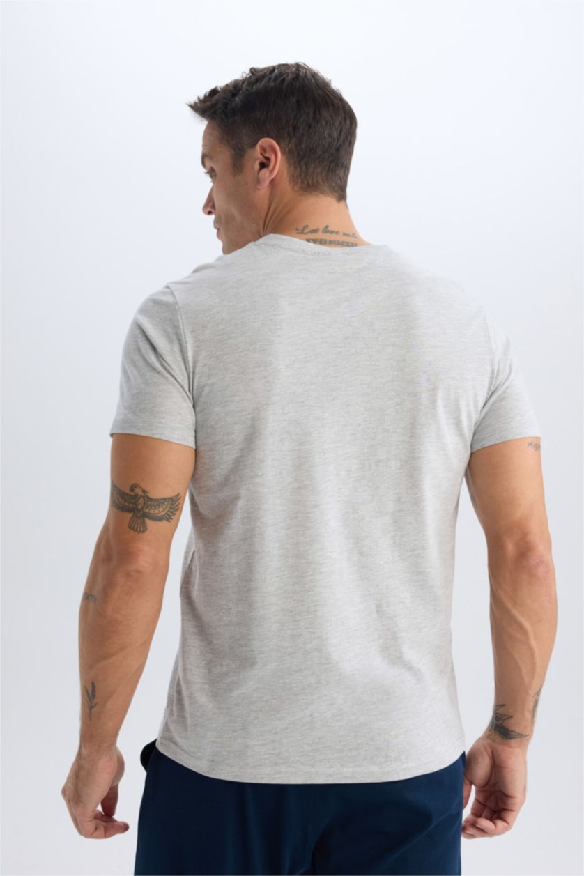 MAN Grey Melange New Regular Fit V-Neck Short Sleeve T-Shirt