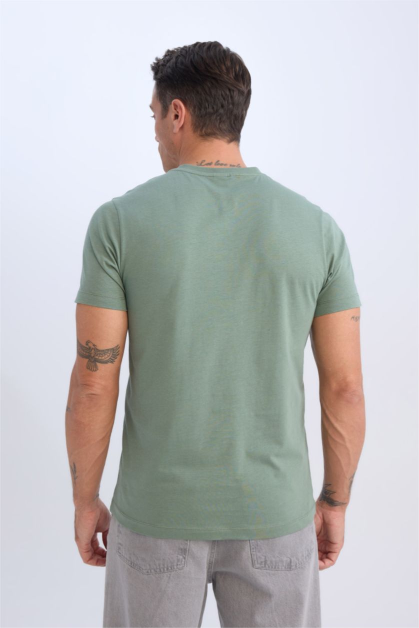 Erkek Haki Esnek Kumaş Basic Tişört