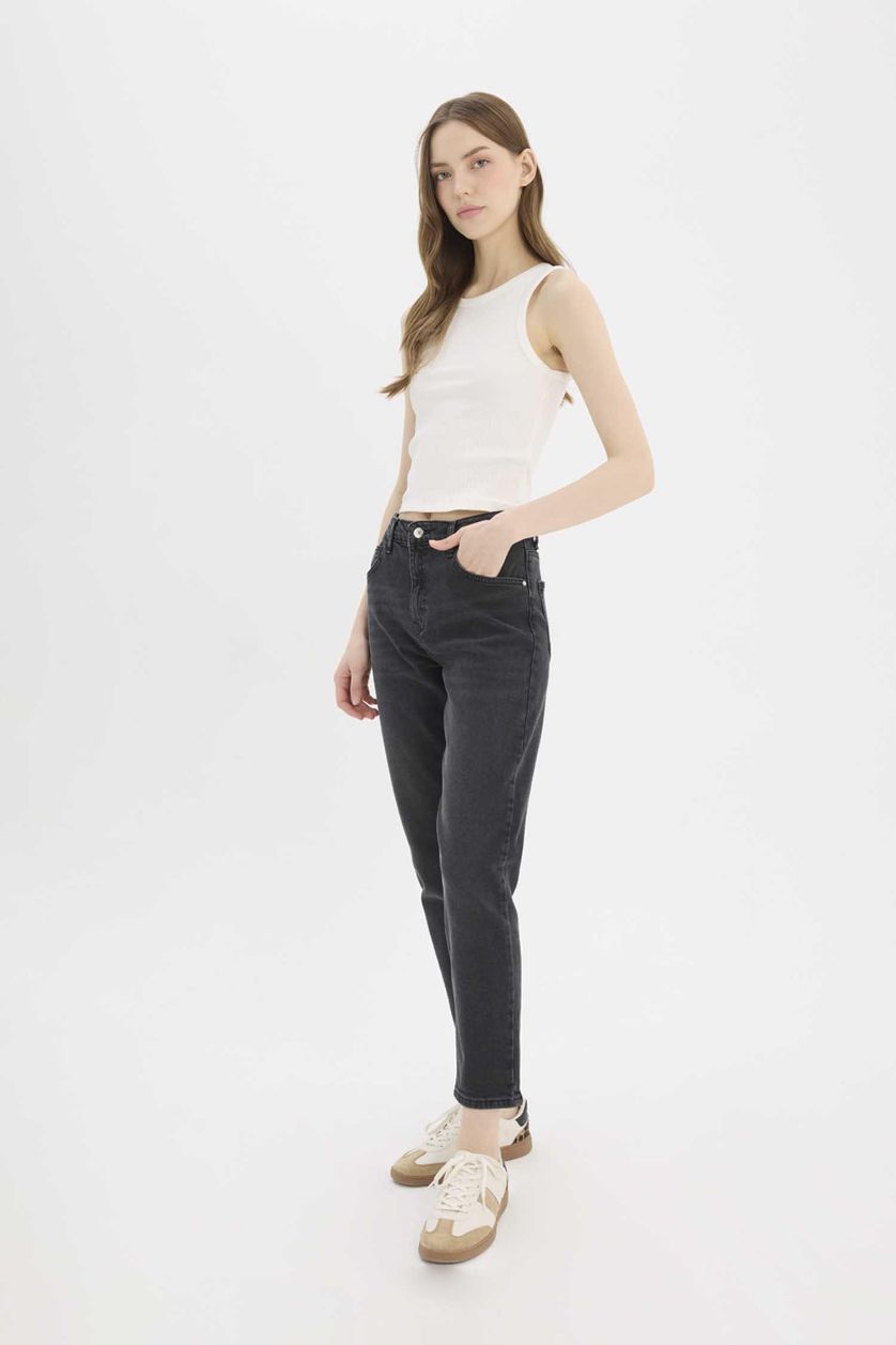 WOMAN Anthracite Lina Comfort Mom Normal Waist Straight Leg Jeans