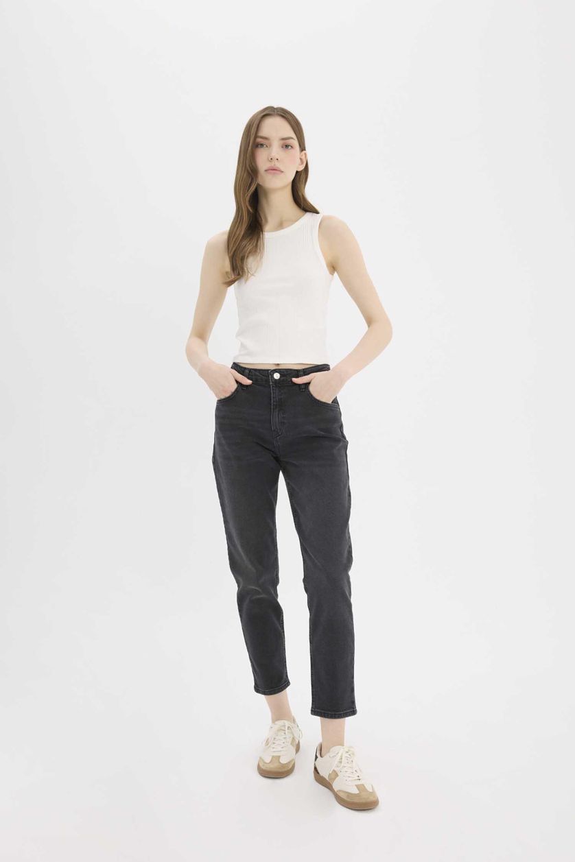 WOMAN Anthracite Lina Comfort Mom Normal Waist Straight Leg Jeans