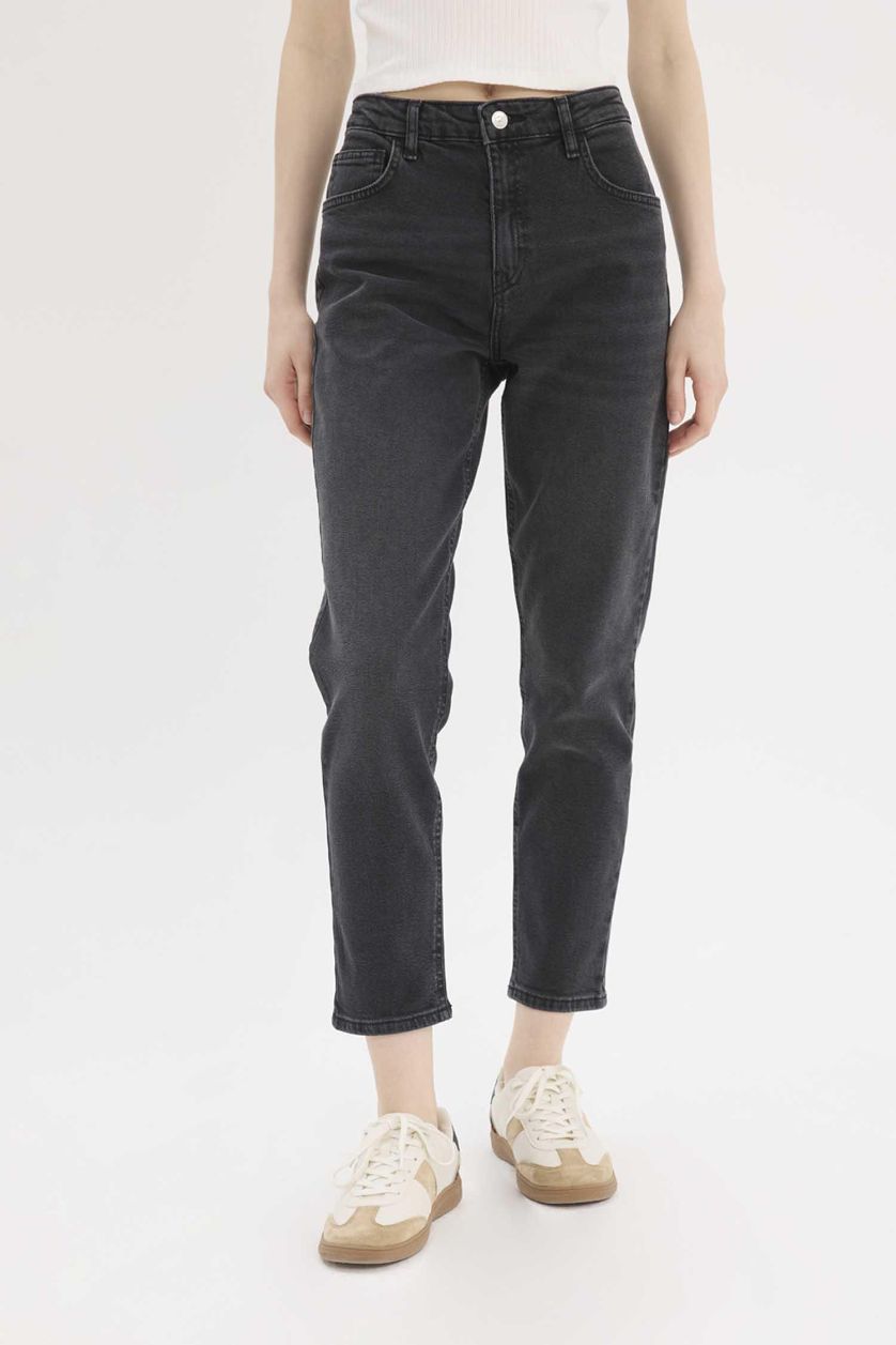 WOMAN Anthracite Lina Comfort Mom Normal Waist Straight Leg Jeans