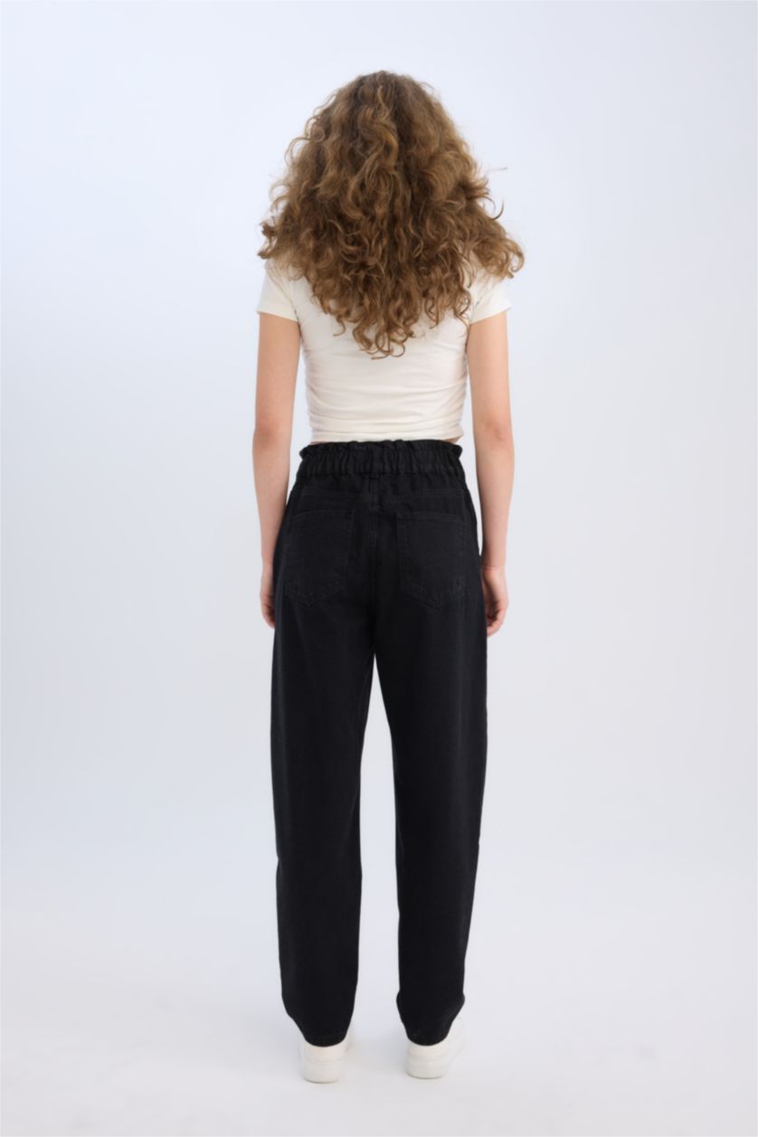 WOMAN Black Paperbag High Waist Straight Leg Washed Jeans