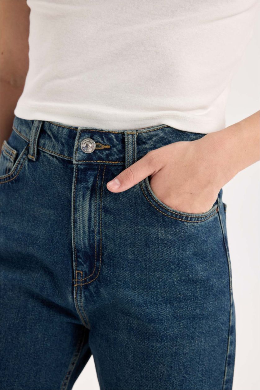 حريمي أزرق بنطلون جينز وايد ليج برجل واسع