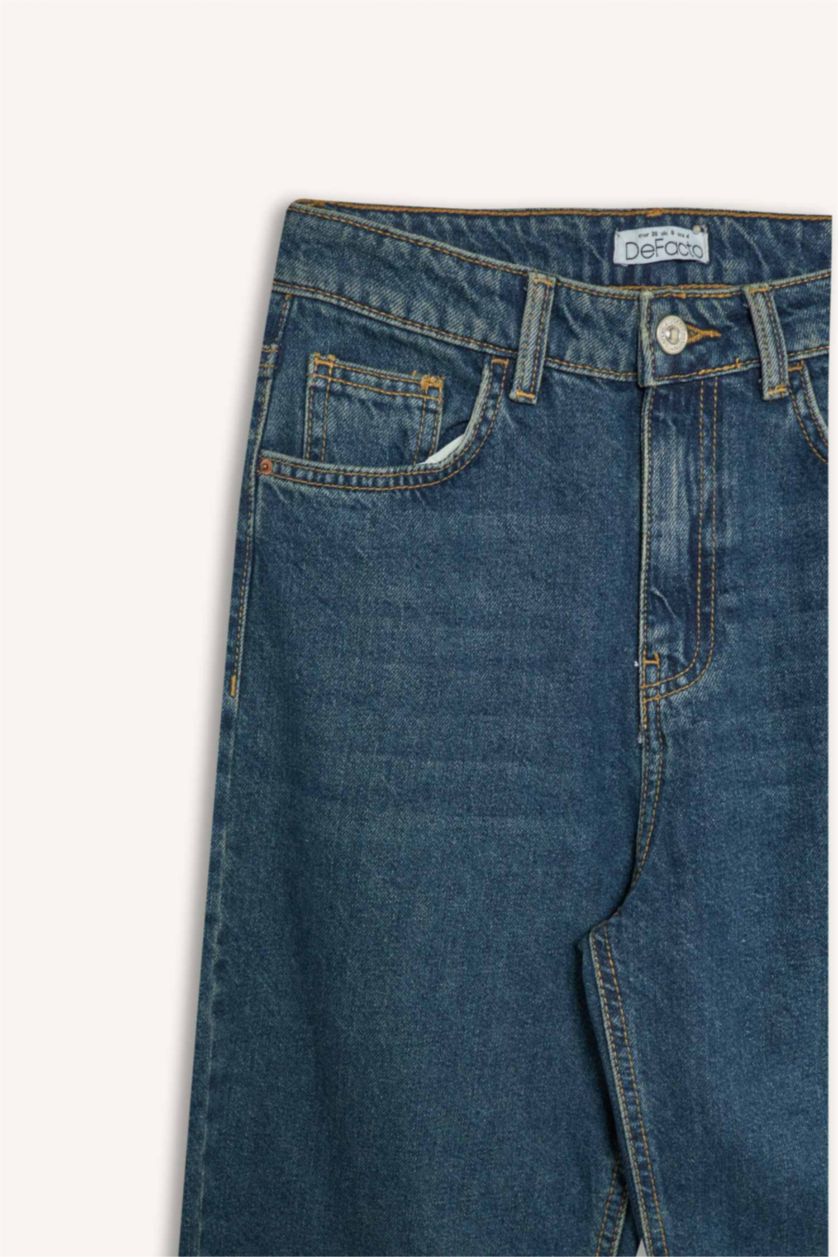 حريمي أزرق بنطلون جينز وايد ليج برجل واسع