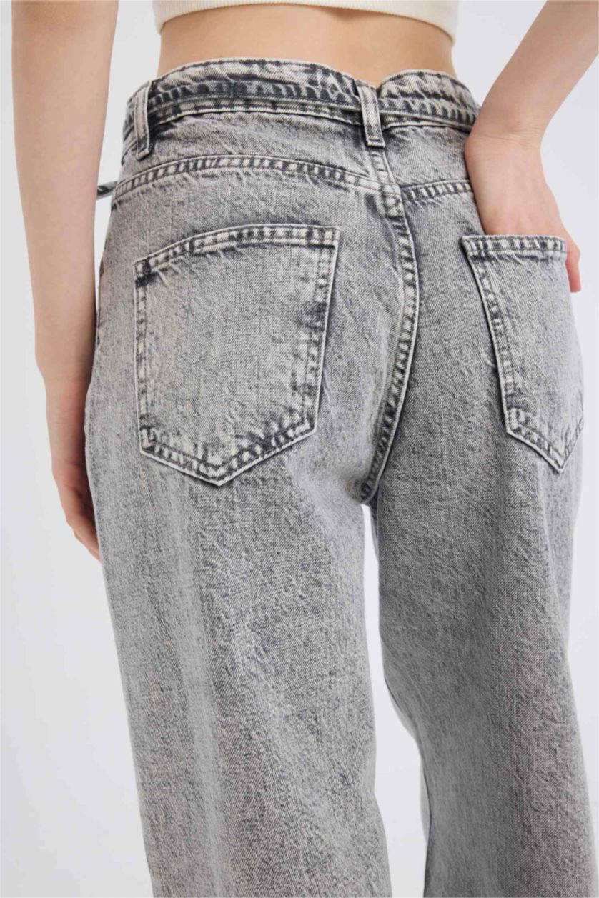 نساء رمادي بنطرون برجل واسع وايد ليج وخصر عالي