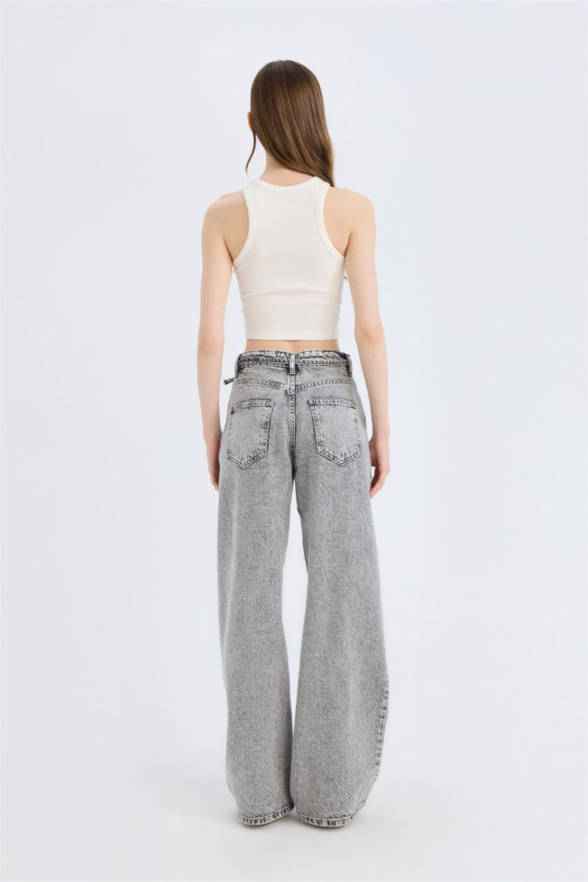 نساء رمادي بنطرون برجل واسع وايد ليج وخصر عالي